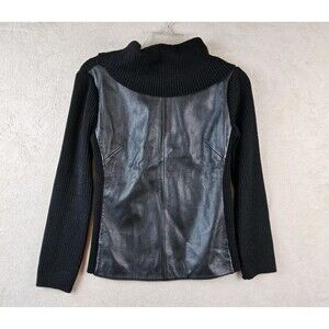Lanvin Women's Wool Leather Cowl Neck Sweater Size 38